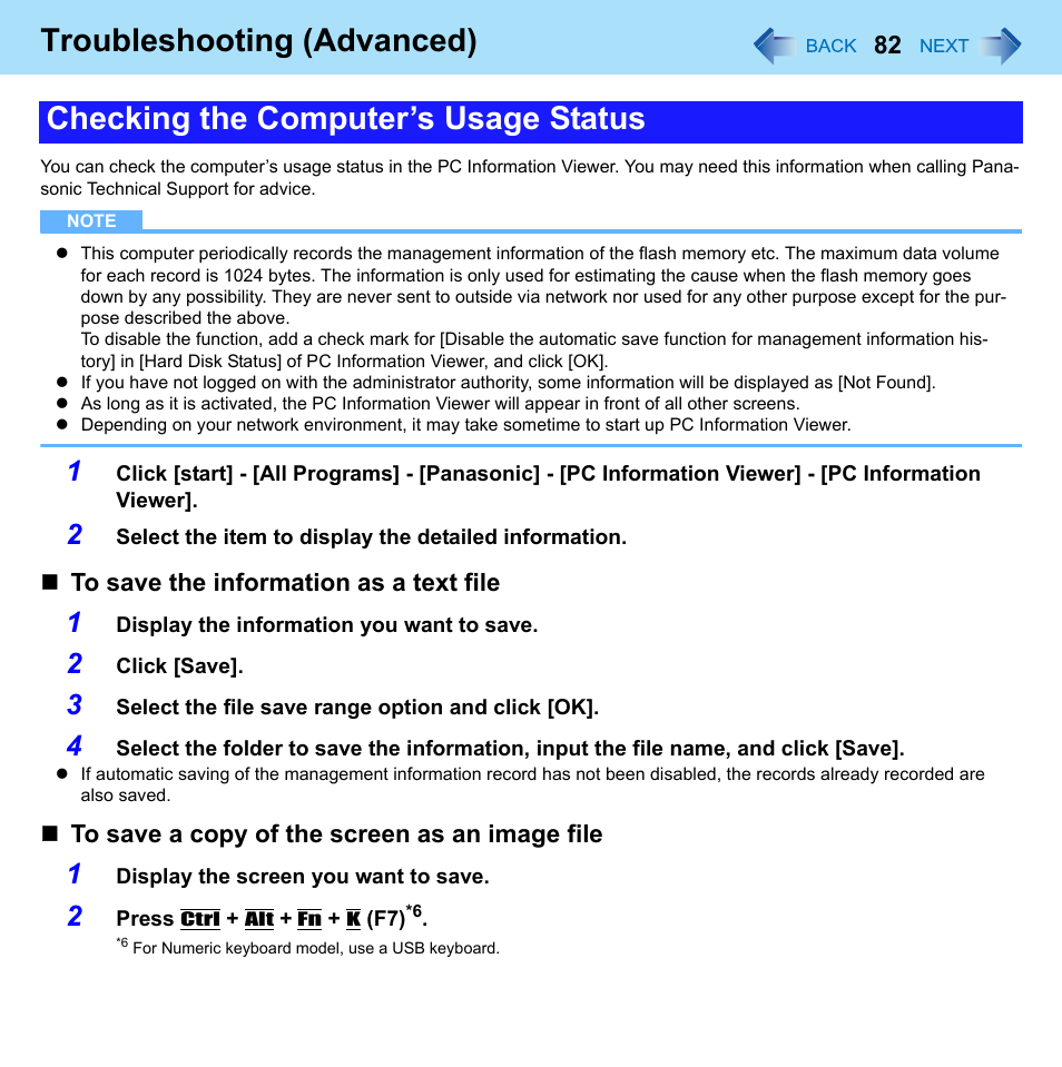 Checking the computer’s usage status, Troubleshooting (advanced) | Philips CF-U1 User Manual | Page 82 / 85