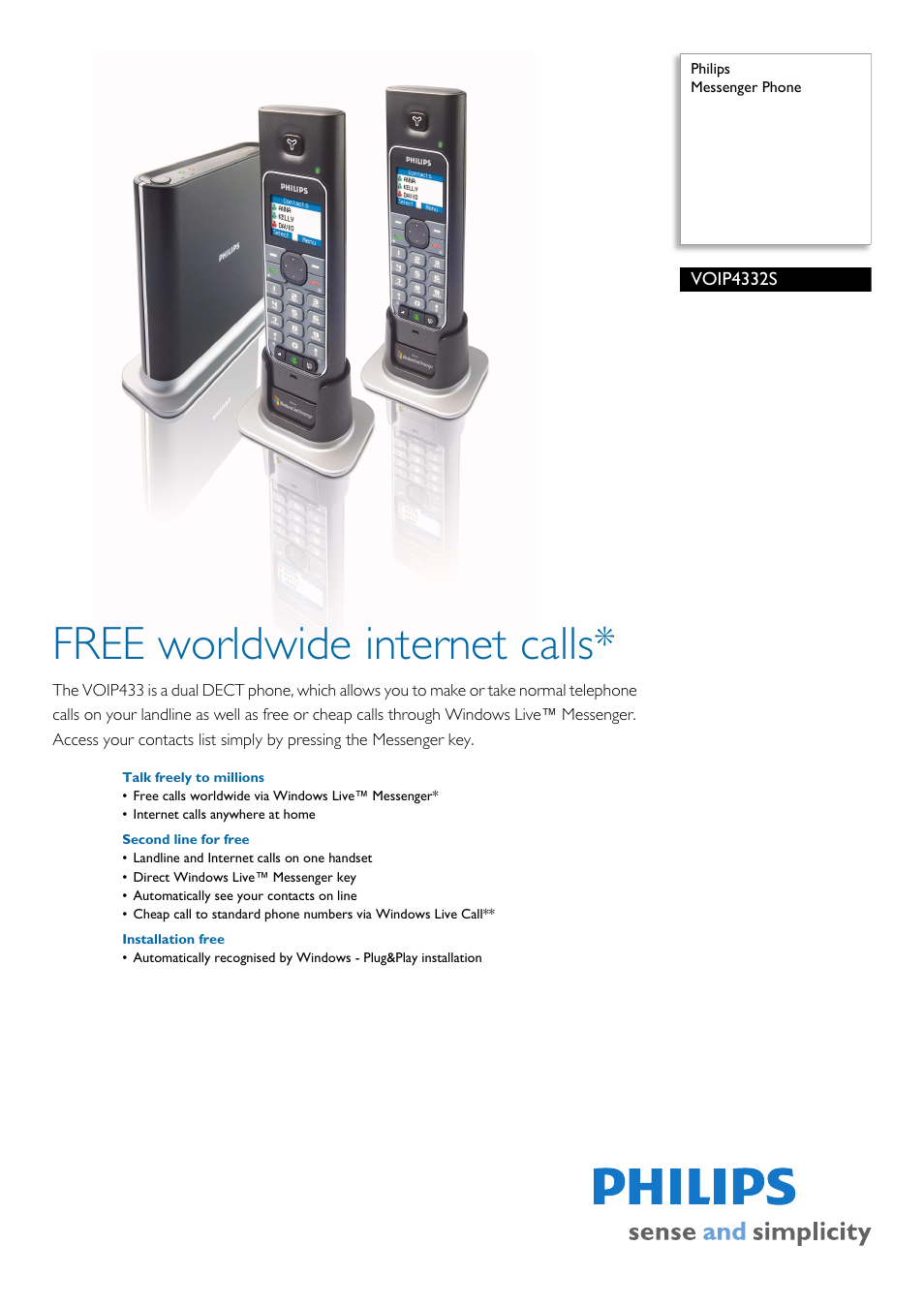 Philips VOIP433 User Manual | 2 pages