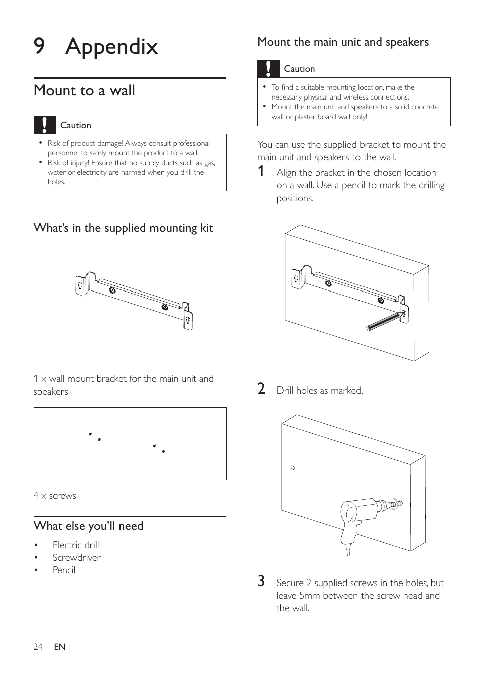 9 appendix, Mount to a wall | Philips HSB2313/12 User Manual | Page 23 / 25