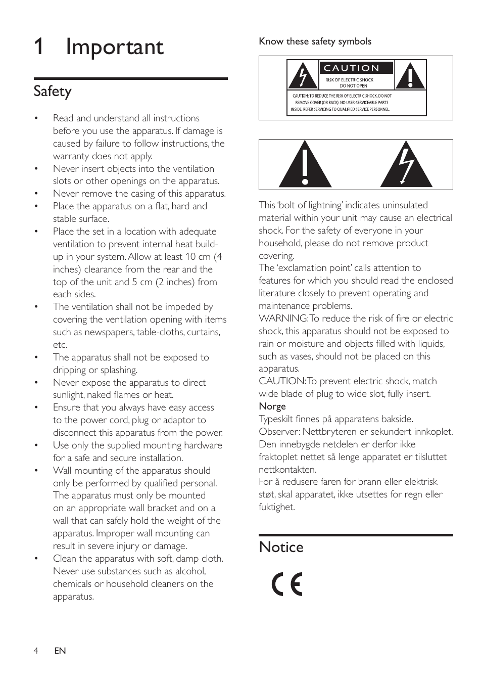 1 important, Notice, Safety | Philips HSB2313/12 User Manual | Page 3 / 25