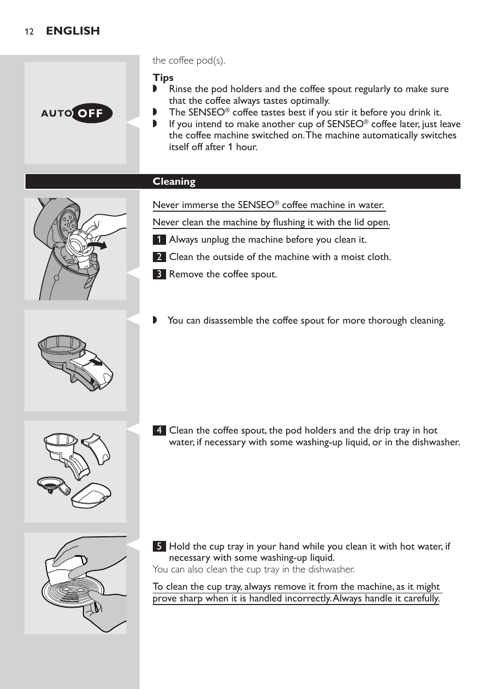 Tips, Cleaning | Philips HD7805 User Manual | Page 12 / 88