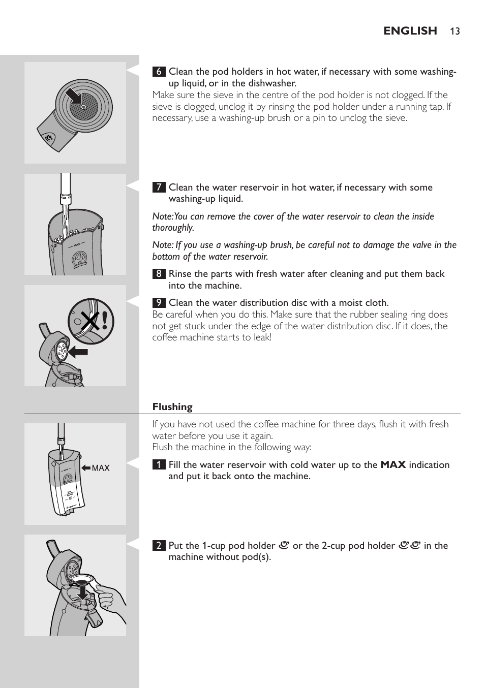 Flushing | Philips HD7805 User Manual | Page 13 / 88