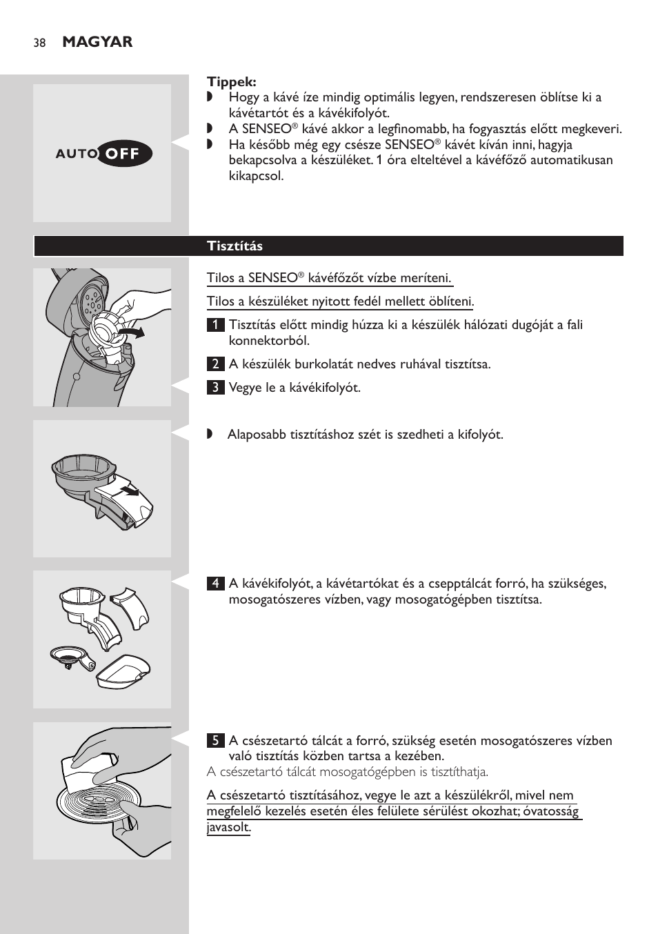 Tippek, Tisztítás | Philips HD7805 User Manual | Page 38 / 88
