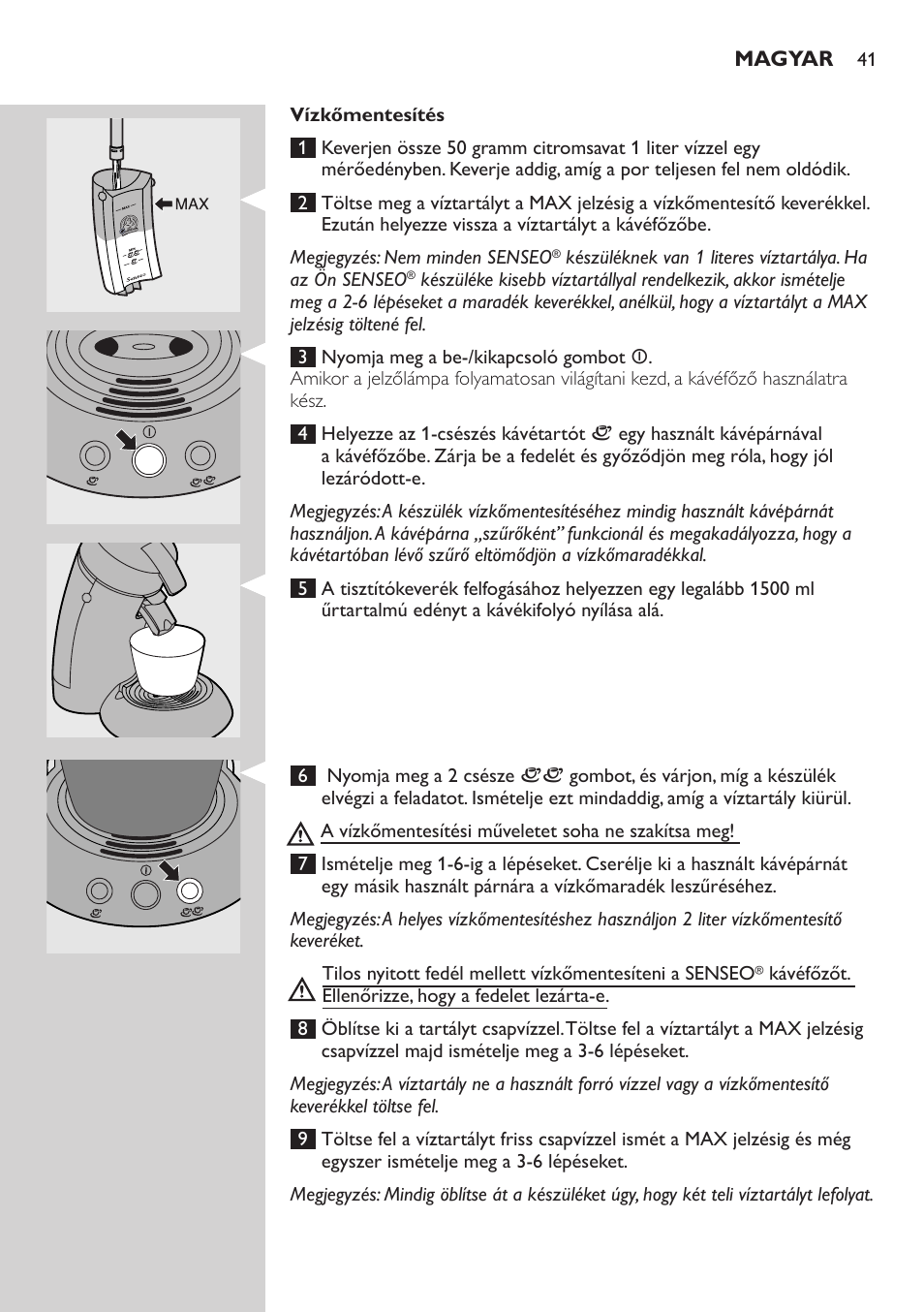 Vízkőmentesítés | Philips HD7805 User Manual | Page 41 / 88