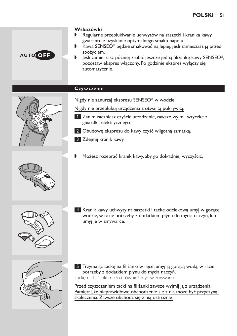 Wskazówki, Czyszczenie | Philips HD7805 User Manual | Page 51 / 88