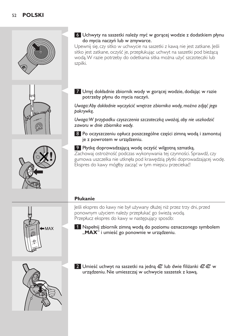 Płukanie | Philips HD7805 User Manual | Page 52 / 88