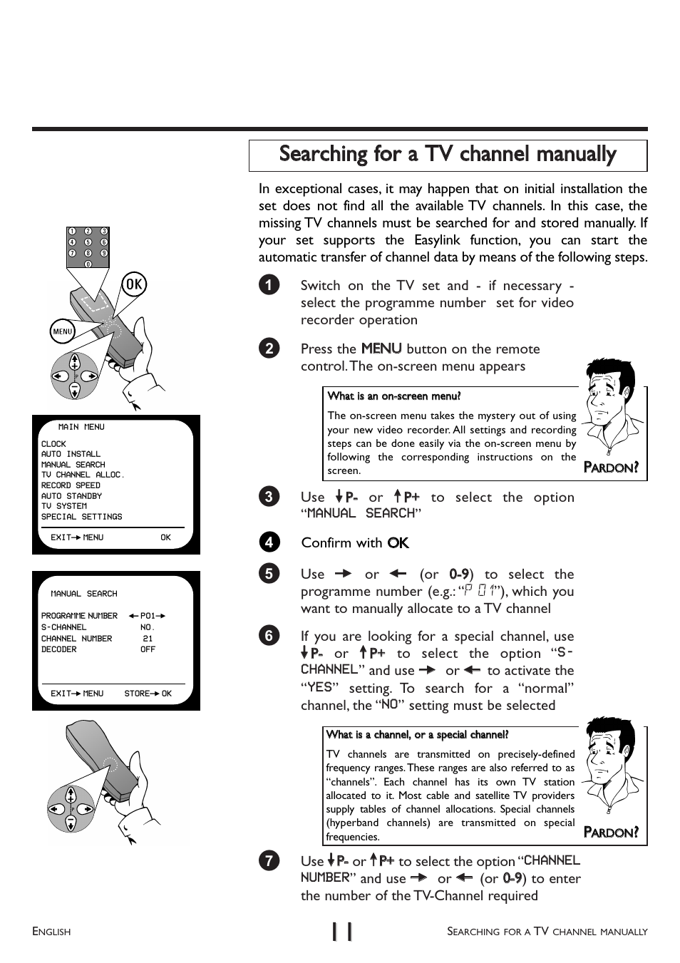 Searching for tv channels manually | Philips VR 260/07 User Manual | Page 11 / 52