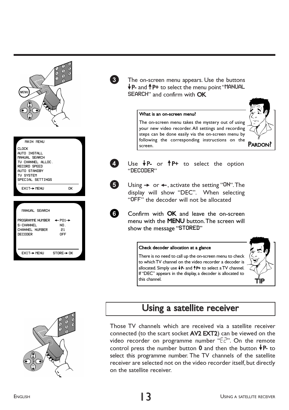 Using a satellite receiver, Ttiipp | Philips VR 260/07 User Manual | Page 13 / 52