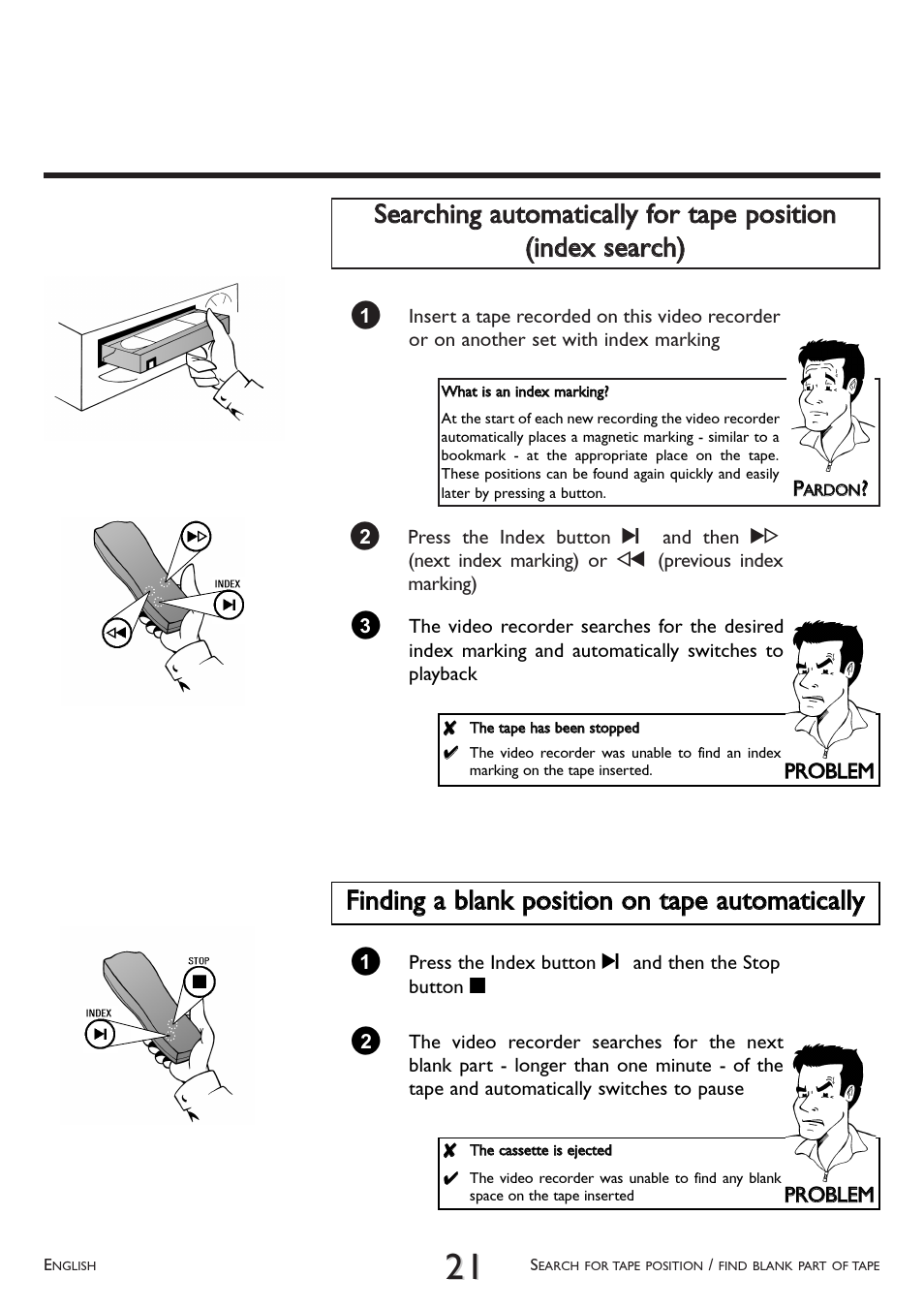 Finding a blank position on tape automatically | Philips VR 260/07 User Manual | Page 21 / 52