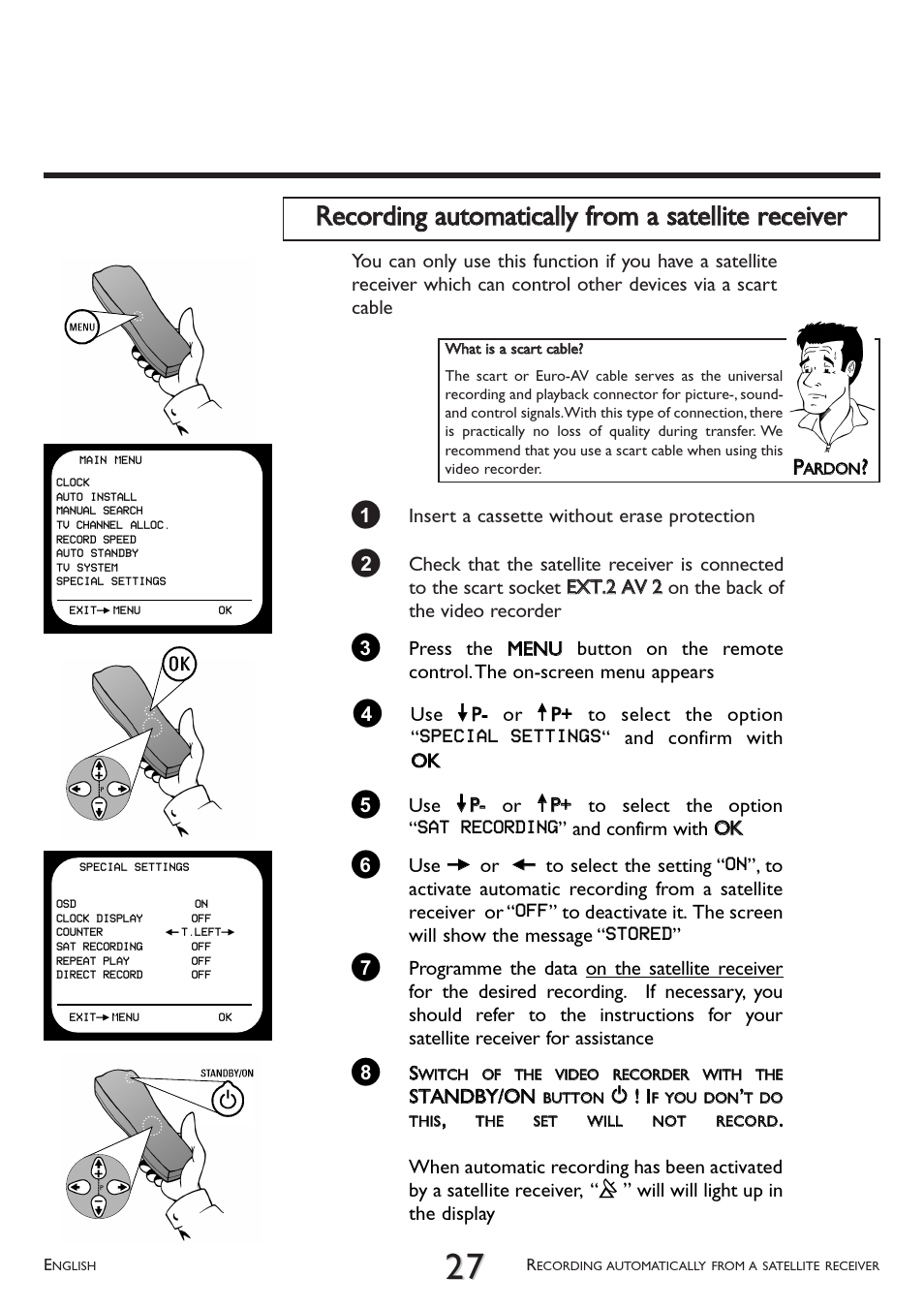 Recording automatically from a satellite receiver | Philips VR 260/07 User Manual | Page 27 / 52