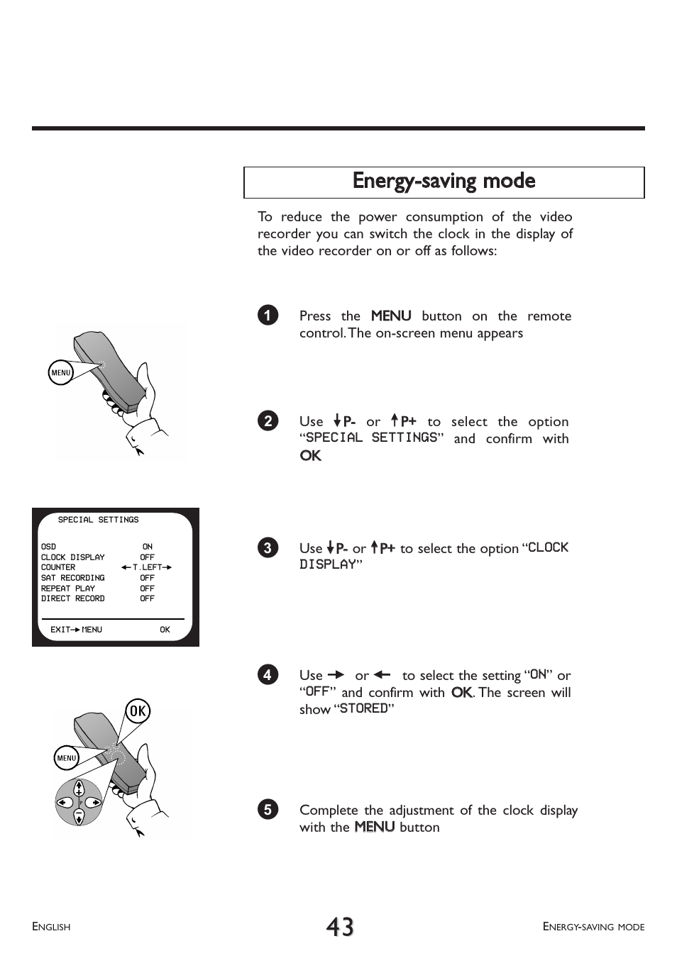 Energy-saving mode, Eenneerrggyy--ssaavviinngg m mooddee | Philips VR 260/07 User Manual | Page 43 / 52