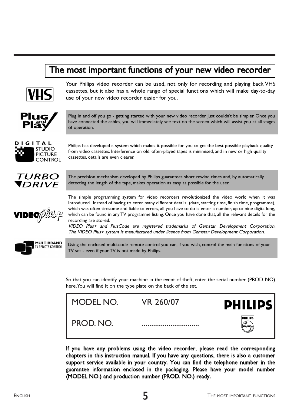 Philips VR 260/07 User Manual | Page 5 / 52