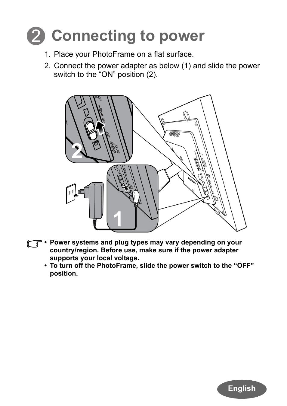 Connecting to power | Philips SPF3010C/G7 User Manual | Page 3 / 6