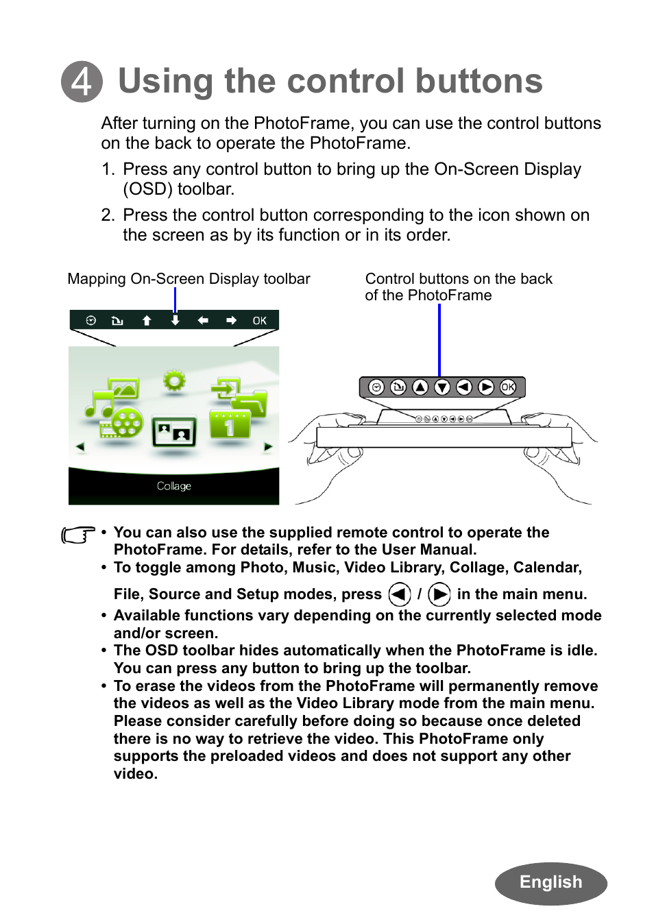 Using the control buttons | Philips SPF3010C/G7 User Manual | Page 5 / 6