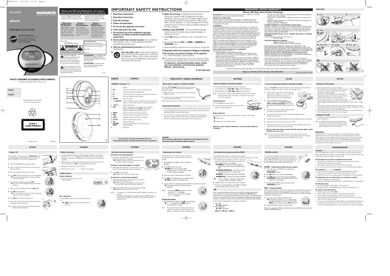 Philips MPC270 User Manual | 2 pages