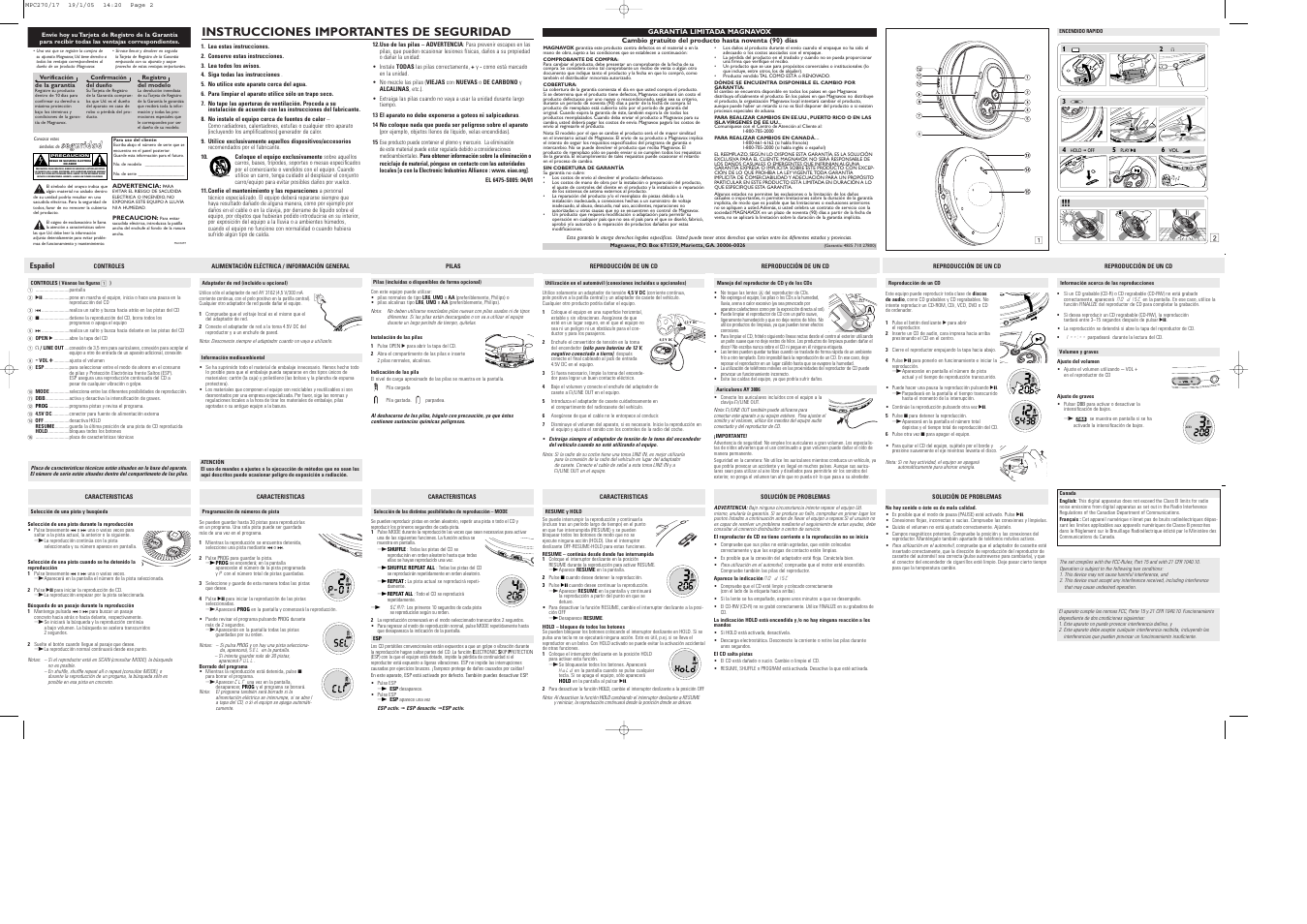 Hold resume, Instrucciones importantes de seguridad, Seguridad | Philips MPC270 User Manual | Page 2 / 2