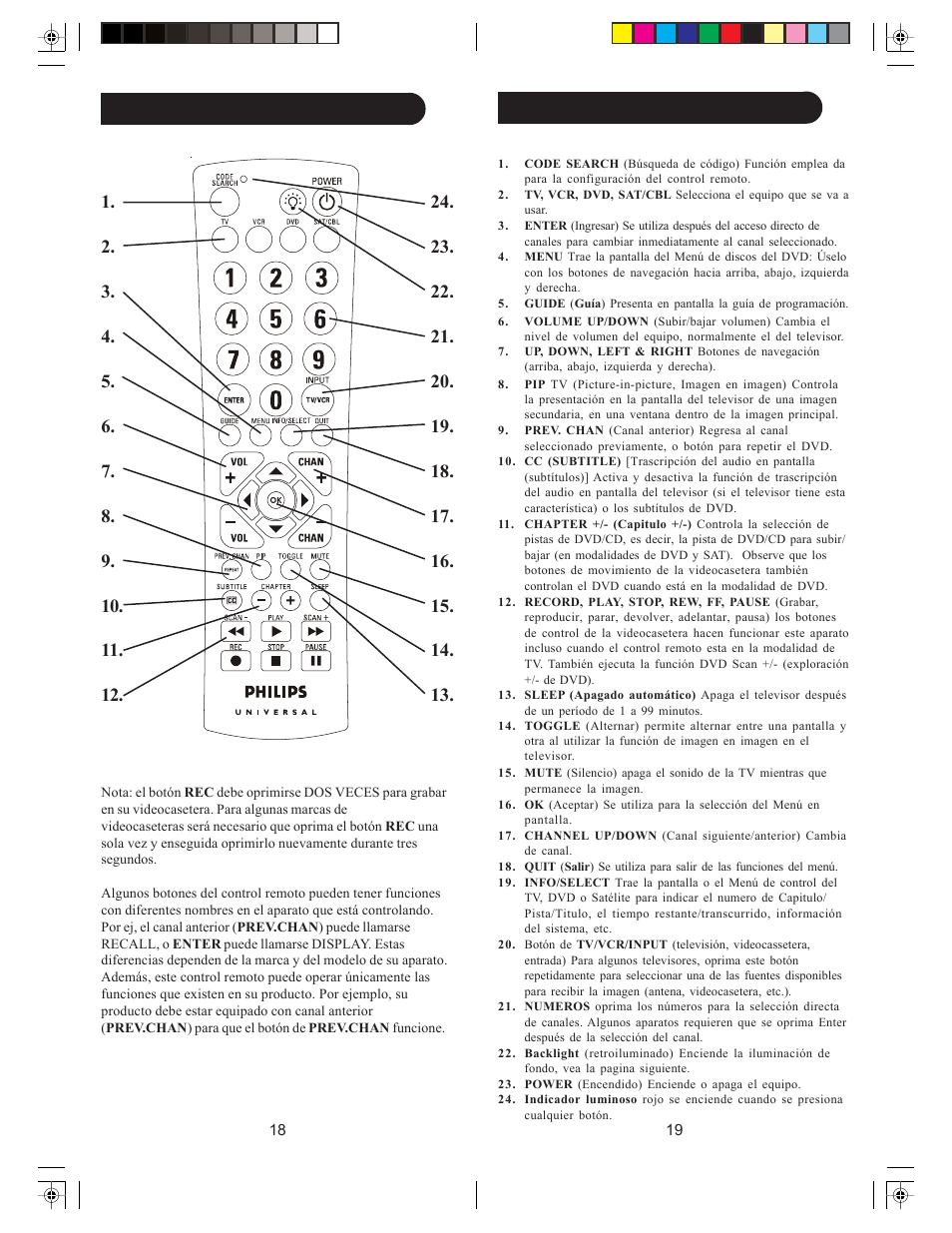 Funciones de botones | Philips SRU2040 User Manual | Page 10 / 17