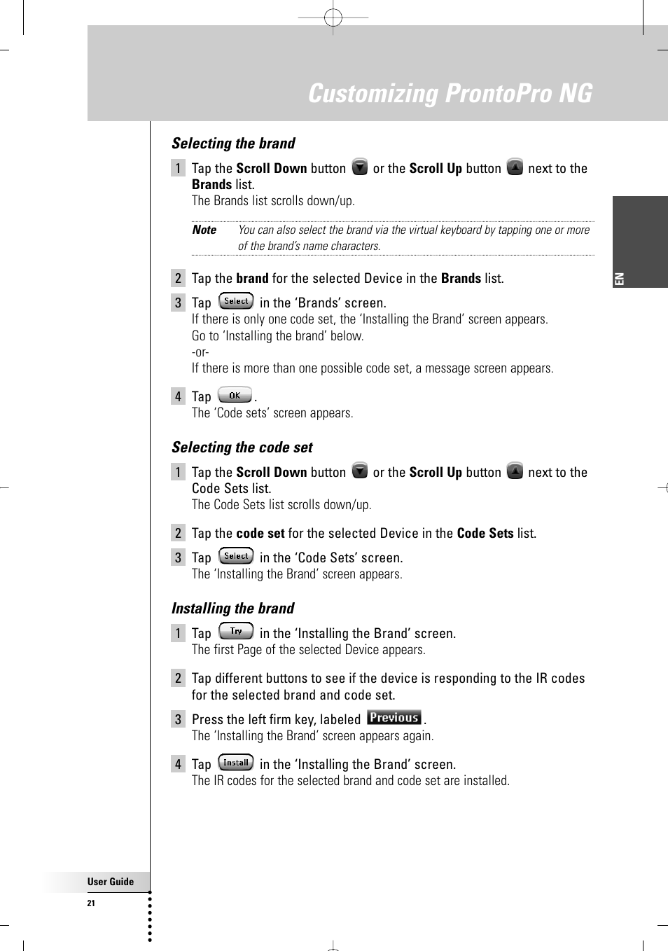 Customizing prontopro ng | Philips TSU 7500 User Manual | Page 21 / 70