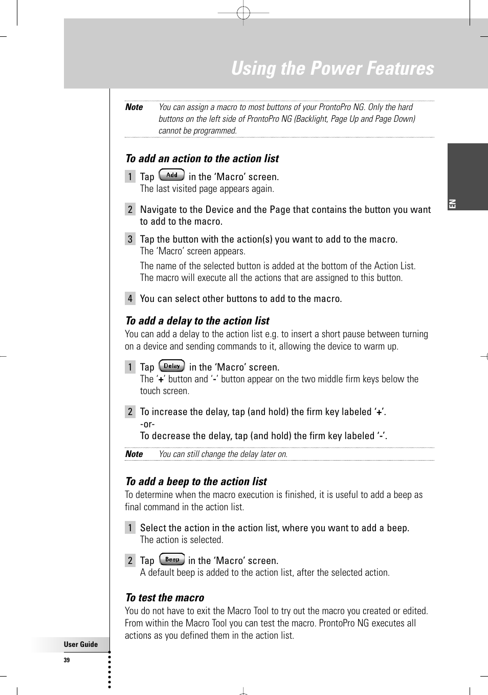 Using the power features | Philips TSU 7500 User Manual | Page 39 / 70