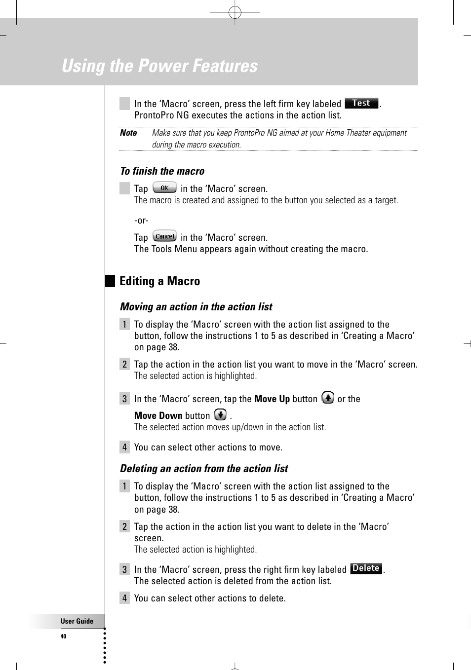 Using the power features, Editing a macro | Philips TSU 7500 User Manual | Page 40 / 70