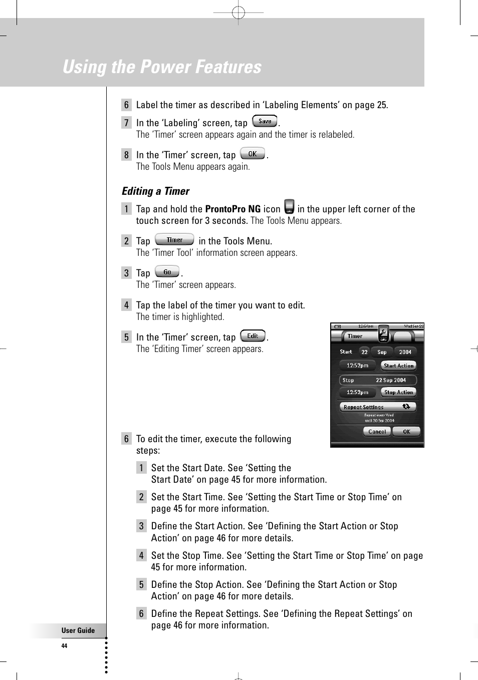 Using the power features | Philips TSU 7500 User Manual | Page 44 / 70