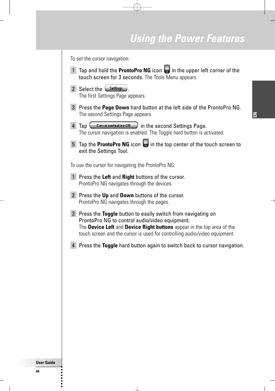 Using the power features | Philips TSU 7500 User Manual | Page 49 / 70