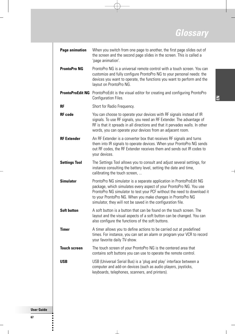 Glossary | Philips TSU 7500 User Manual | Page 67 / 70