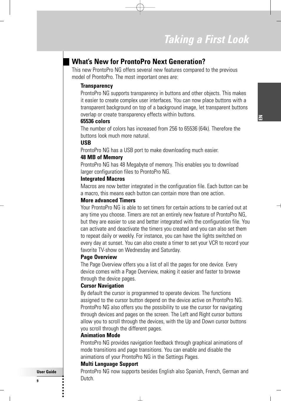 Taking a first look, What’s new for prontopro next generation | Philips TSU 7500 User Manual | Page 9 / 70
