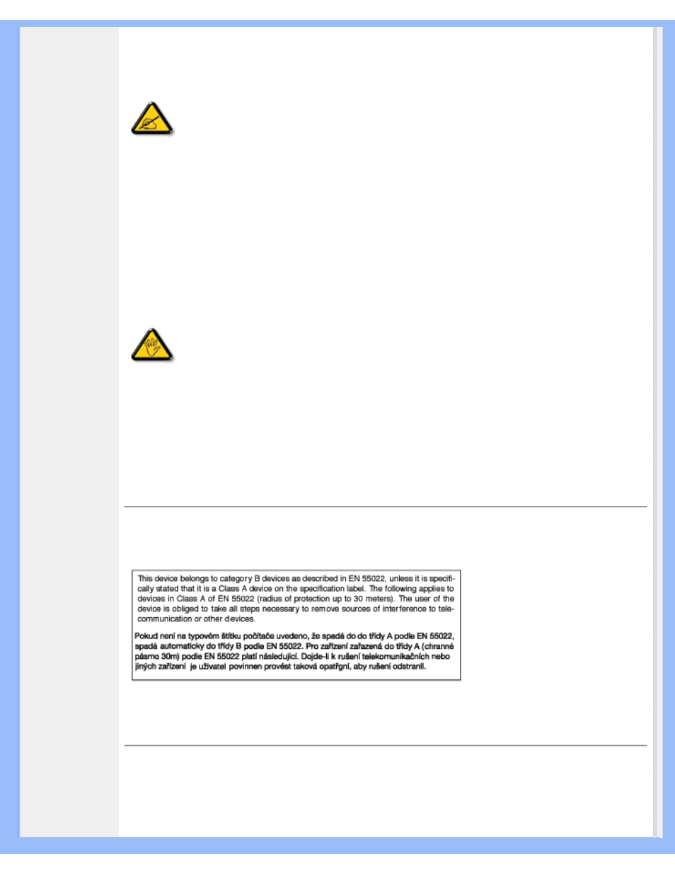 Commission, Federale de la communication (fcc declaration), En 55022 | Compliance (czech republic only), Vcci class 2, Notice (japan only) | Philips 190X6 User Manual | Page 56 / 96