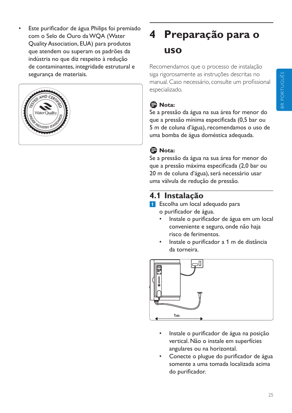 1 descrição do painel, 5 recursos, 4 preparação para o uso | 1 instalação | Philips WP3891 User Manual | Page 25 / 60
