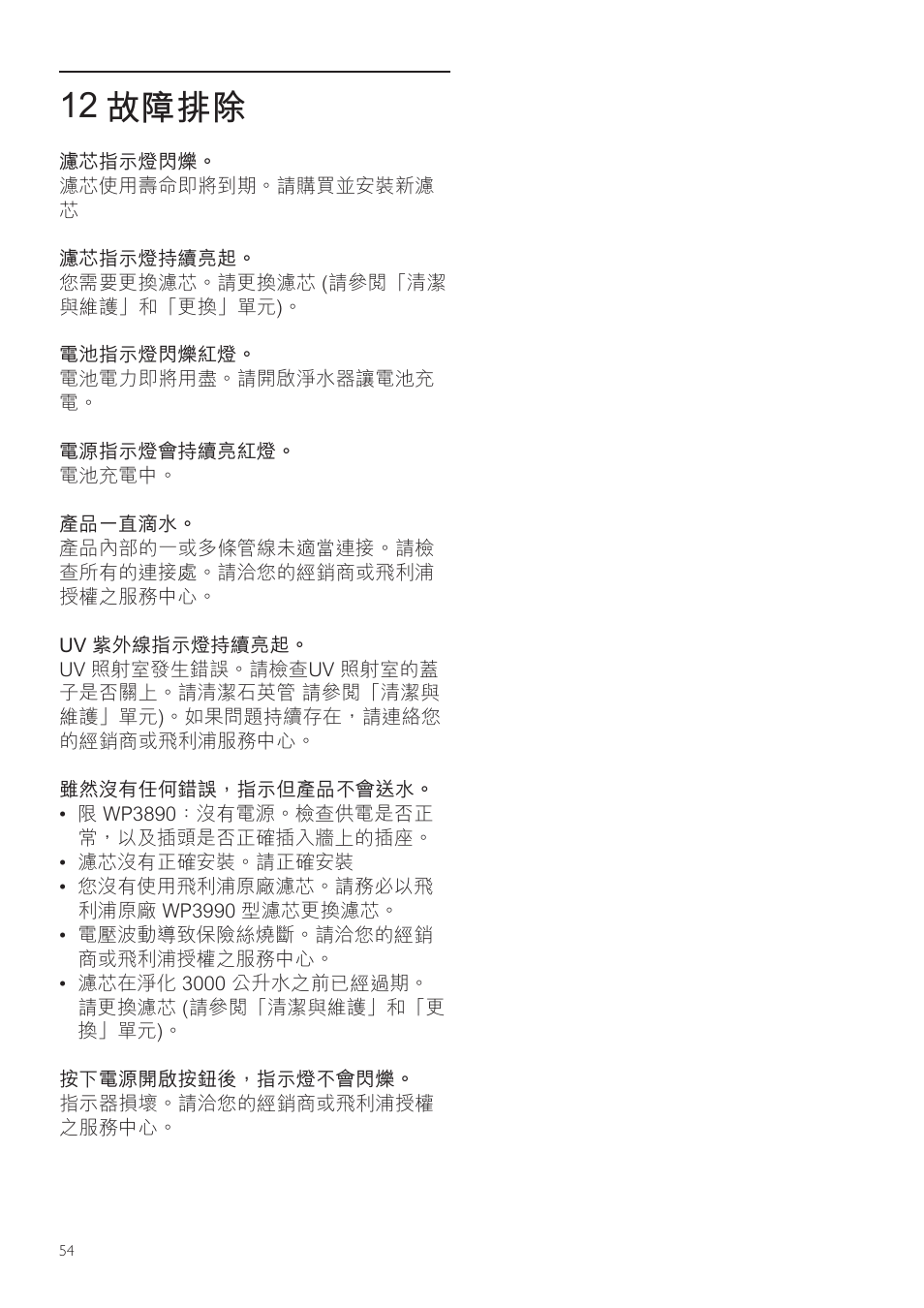 12 故障排除 | Philips WP3891 User Manual | Page 54 / 60