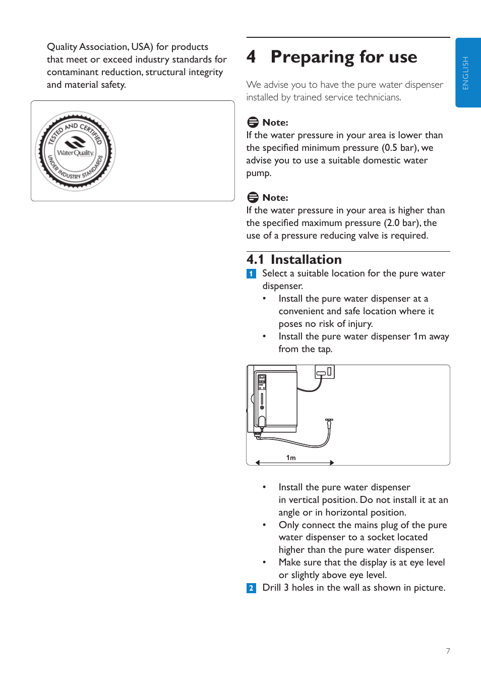 4 preparing for use, 1 installation | Philips WP3891 User Manual | Page 7 / 60