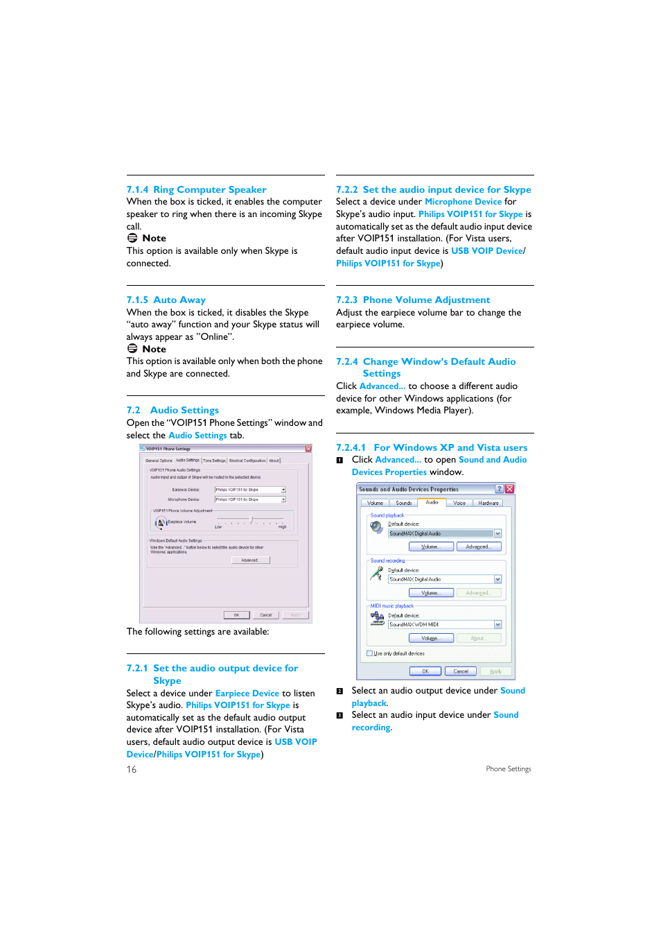 2 audio settings | Philips VOIP151 User Manual | Page 18 / 26