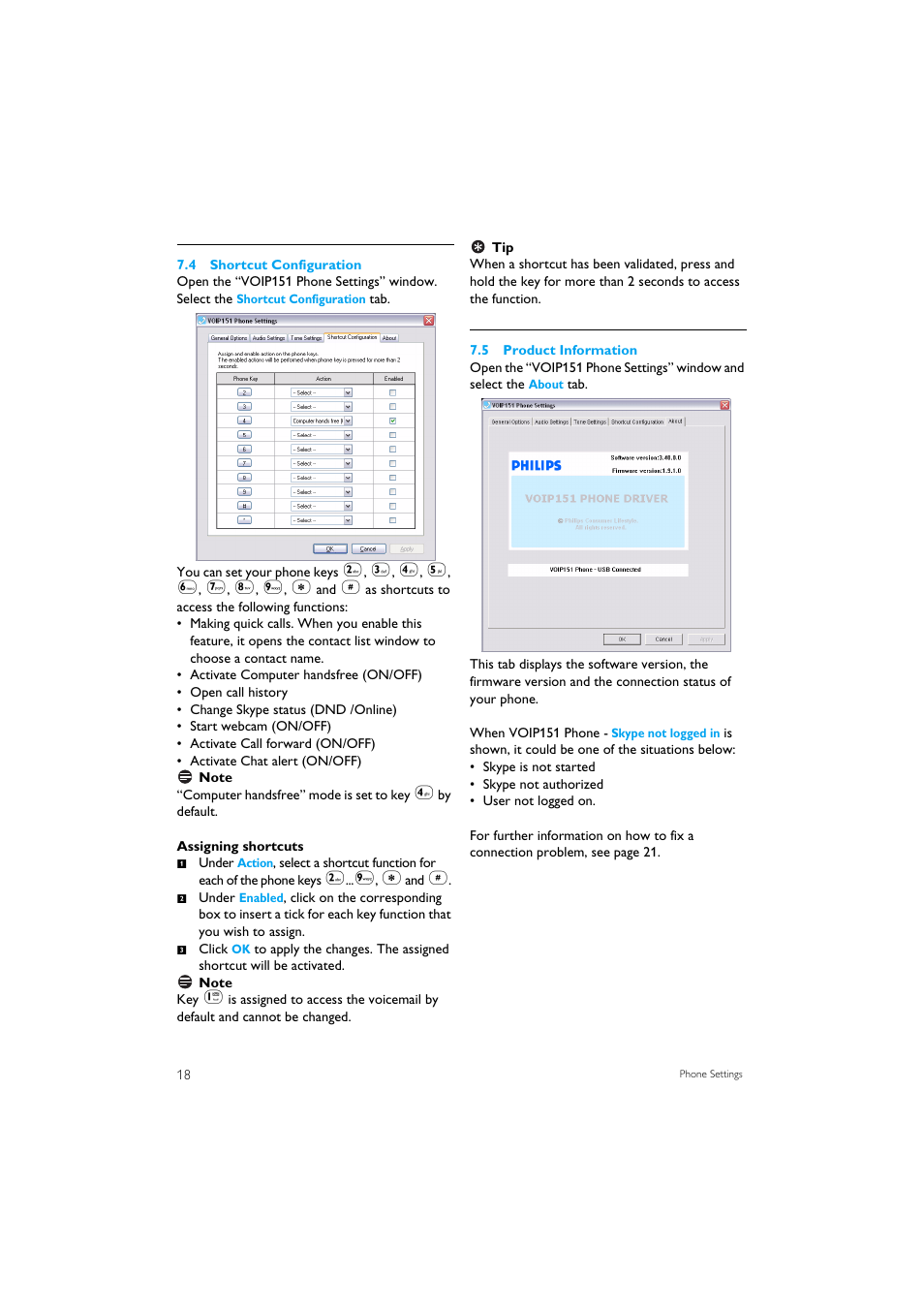 4 shortcut configuration, 5 product information | Philips VOIP151 User Manual | Page 20 / 26