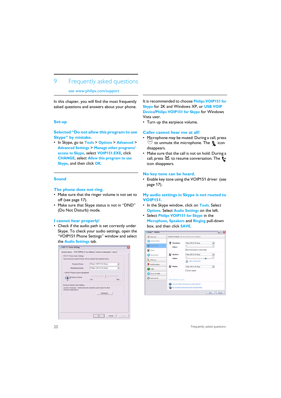 9 frequently asked questions, 9frequently asked questions | Philips VOIP151 User Manual | Page 22 / 26