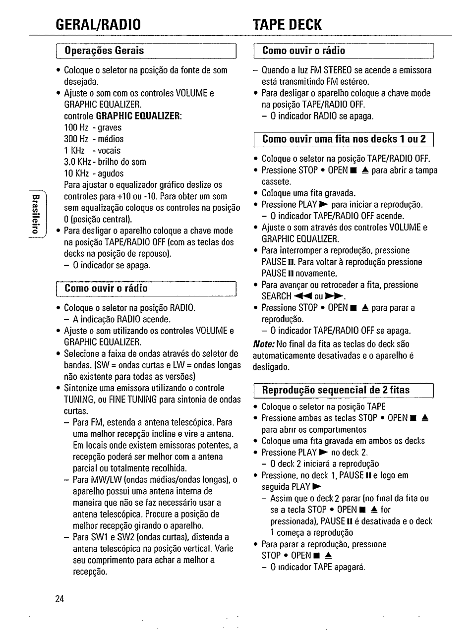 Geral/radio tape deck | Philips AW 7850/14 User Manual | Page 6 / 13