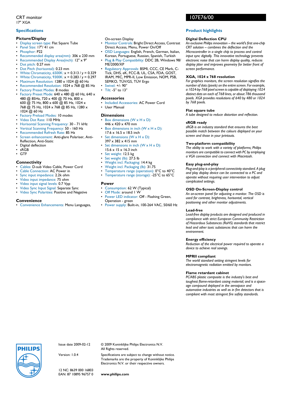 Philips 107E76 User Manual | Page 2 / 2