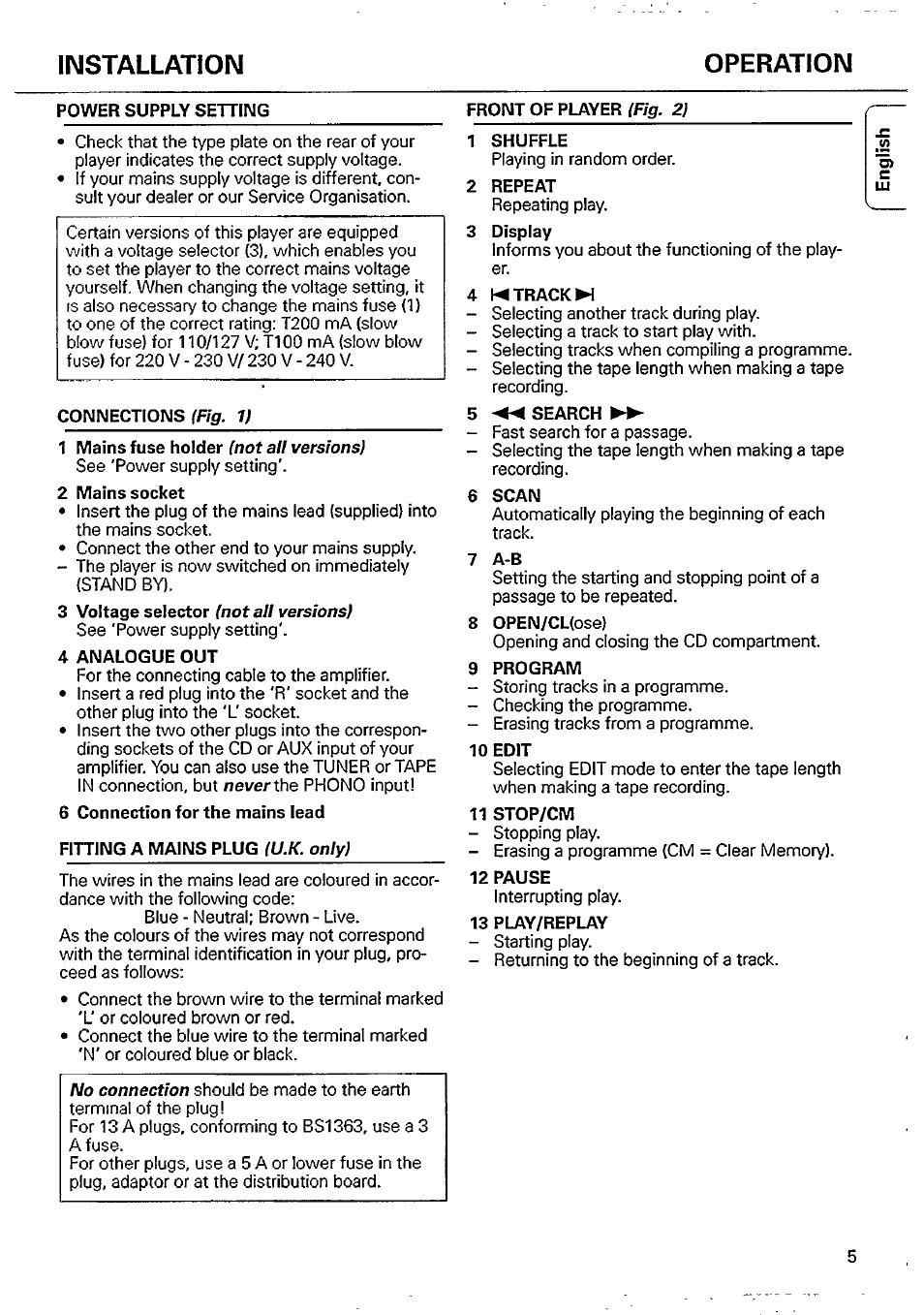 Installation operation | Philips CD 115 User Manual | Page 5 / 14