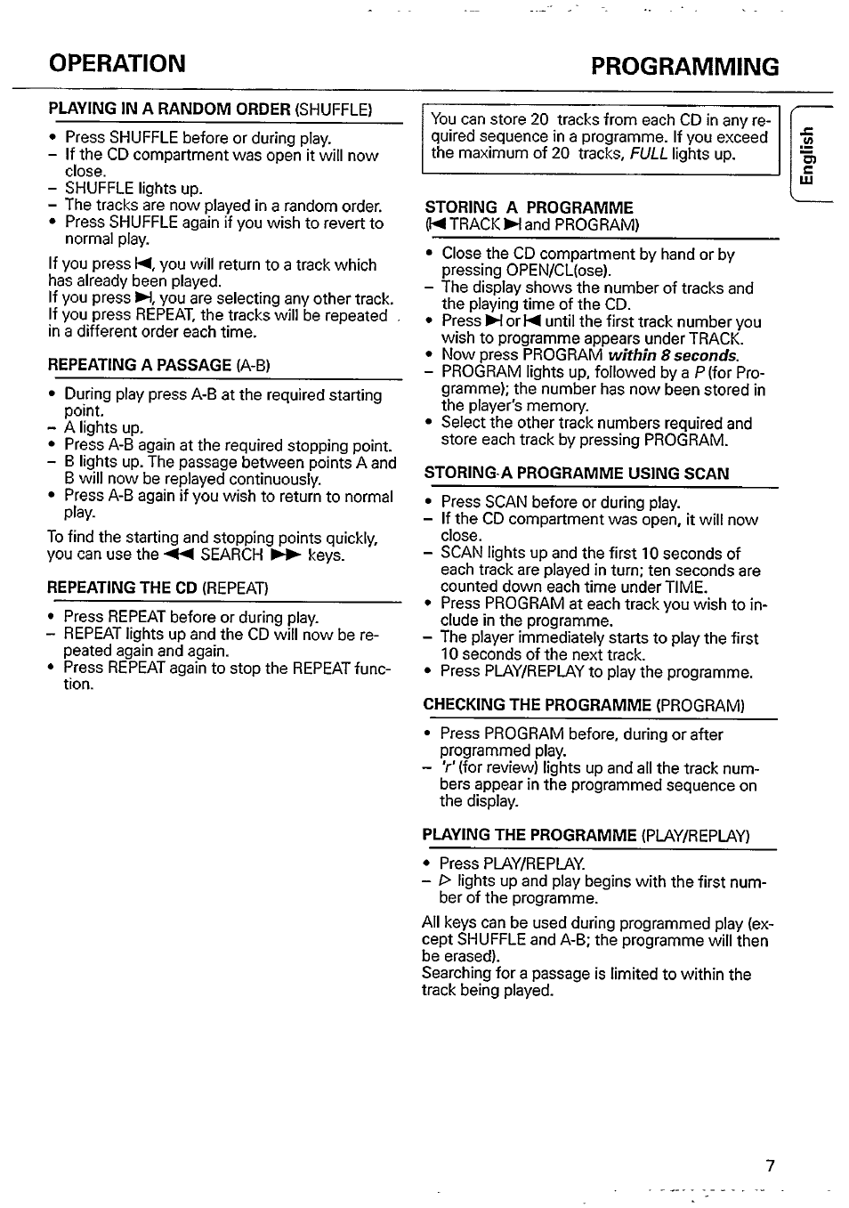 Operation programming | Philips CD 115 User Manual | Page 7 / 14