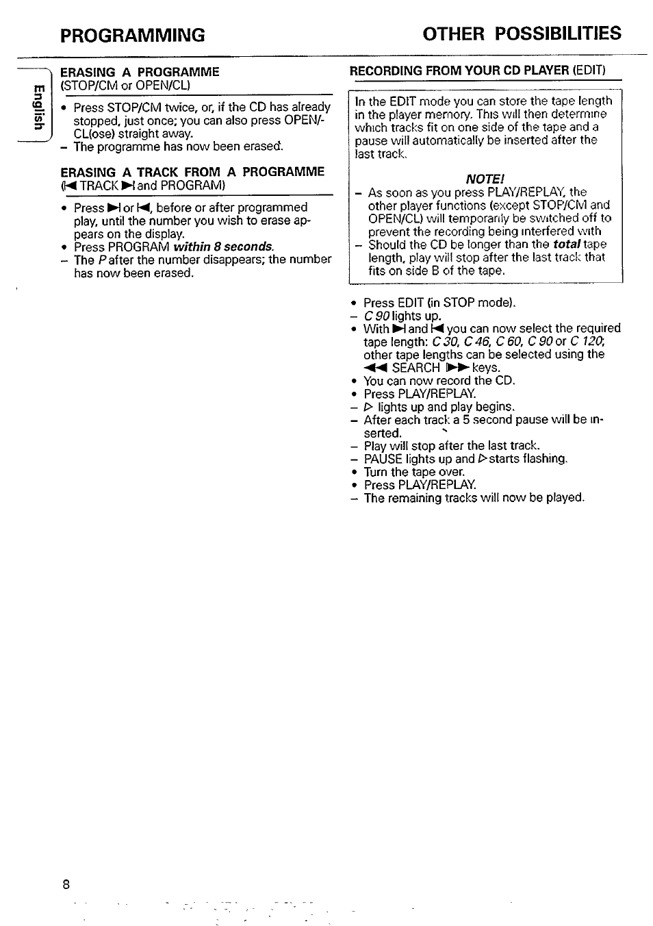 Programming other possibilities | Philips CD 115 User Manual | Page 8 / 14