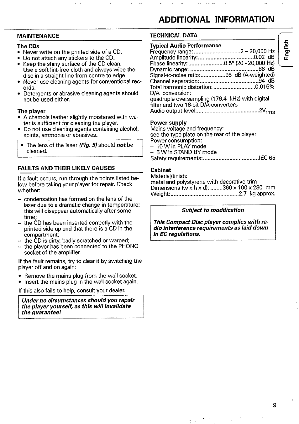 Additional information | Philips CD 115 User Manual | Page 9 / 14