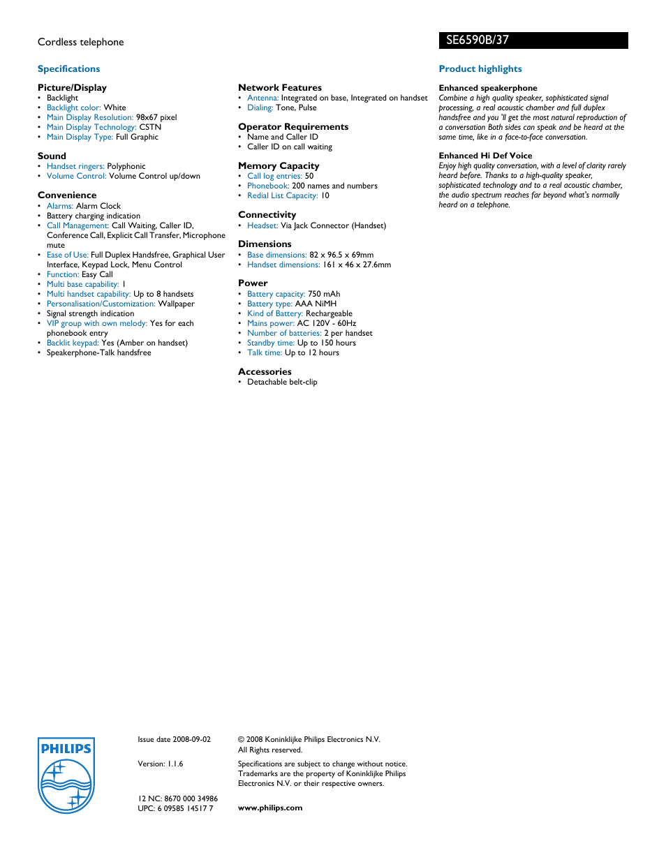 Philips SE6590B User Manual | Page 2 / 2