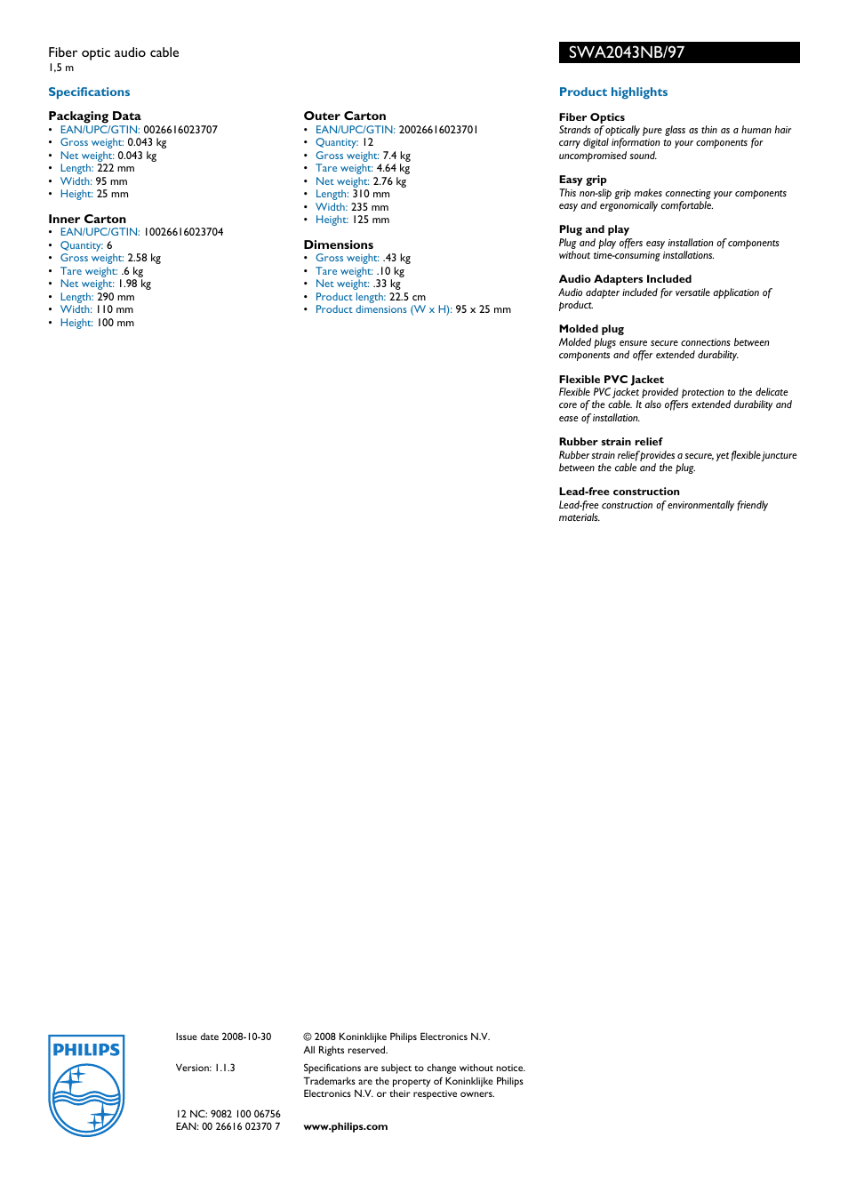 Philips SWA2043NB User Manual | Page 2 / 2