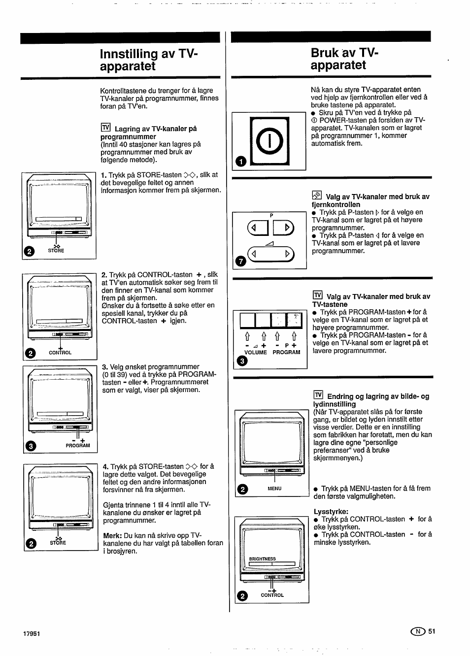 Bruk av tv- apparatet, Innstilling av tv- apparatet, Ch) 51 | Philips 20GR1251 User Manual | Page 7 / 14