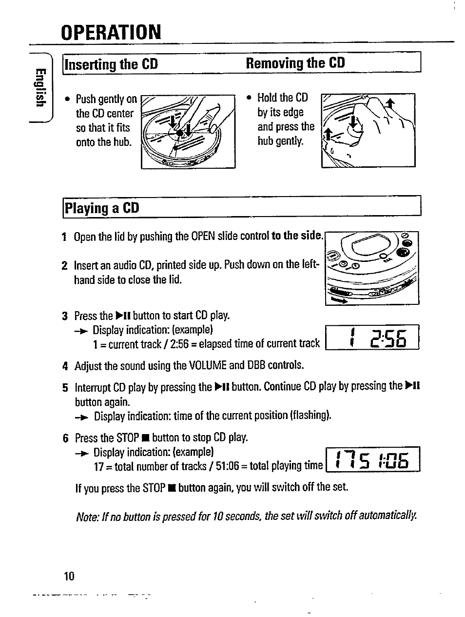 Operation | Philips AZ 7482 User Manual | Page 10 / 20