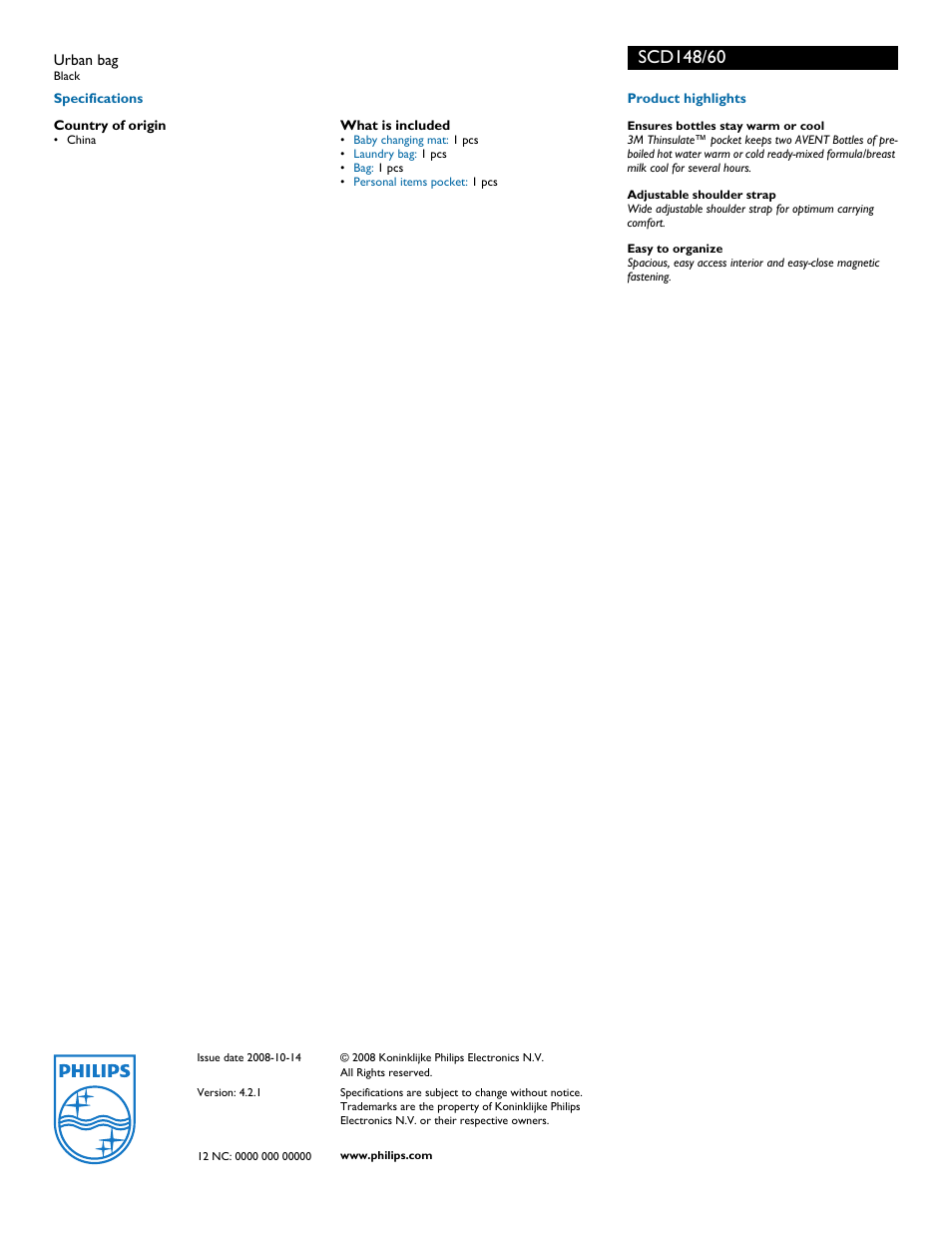 Philips Urban Bag SCD148/60 User Manual | Page 2 / 2