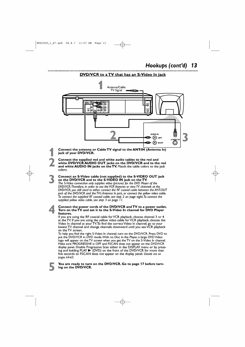 Hookups (confd) 13, Dvda^cr to atv that has an s-video in jack | Philips DVP620VR/17 User Manual | Page 13 / 80