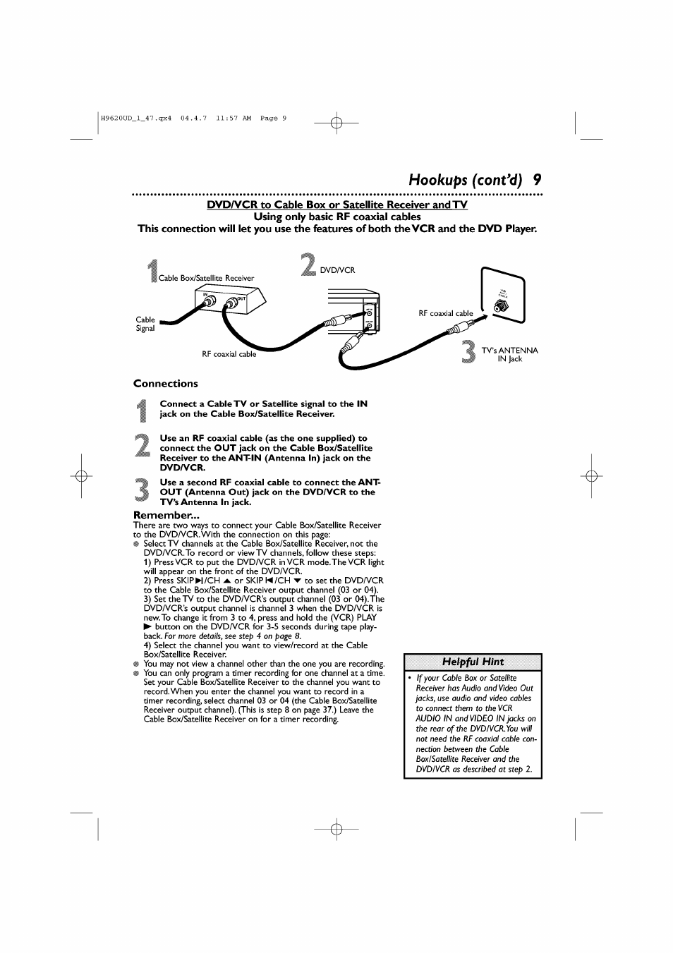 Remember, Hookups (cont*d) 9 | Philips DVP620VR/17 User Manual | Page 9 / 80