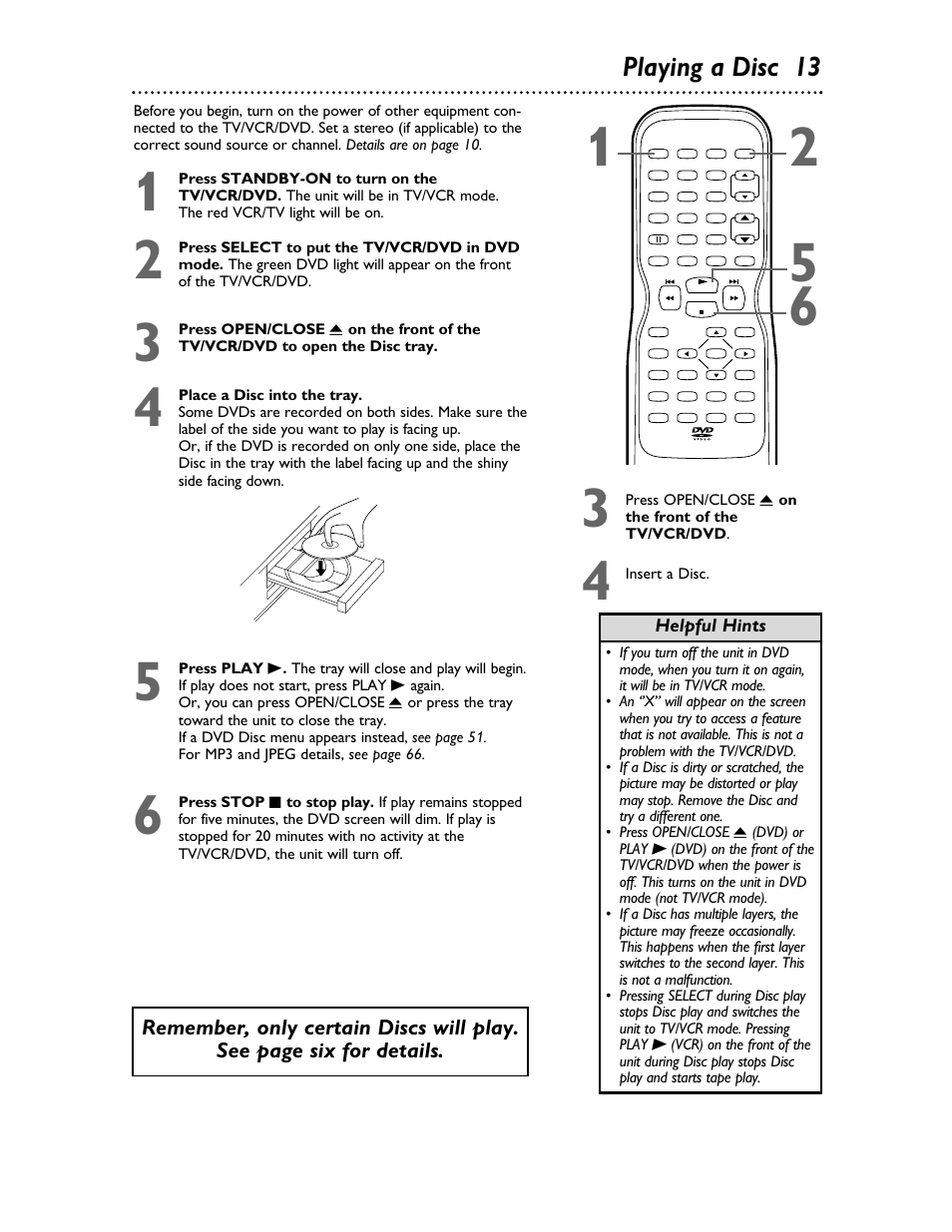 Playing a disc 13 | Philips 27DVCR55S User Manual | Page 13 / 80