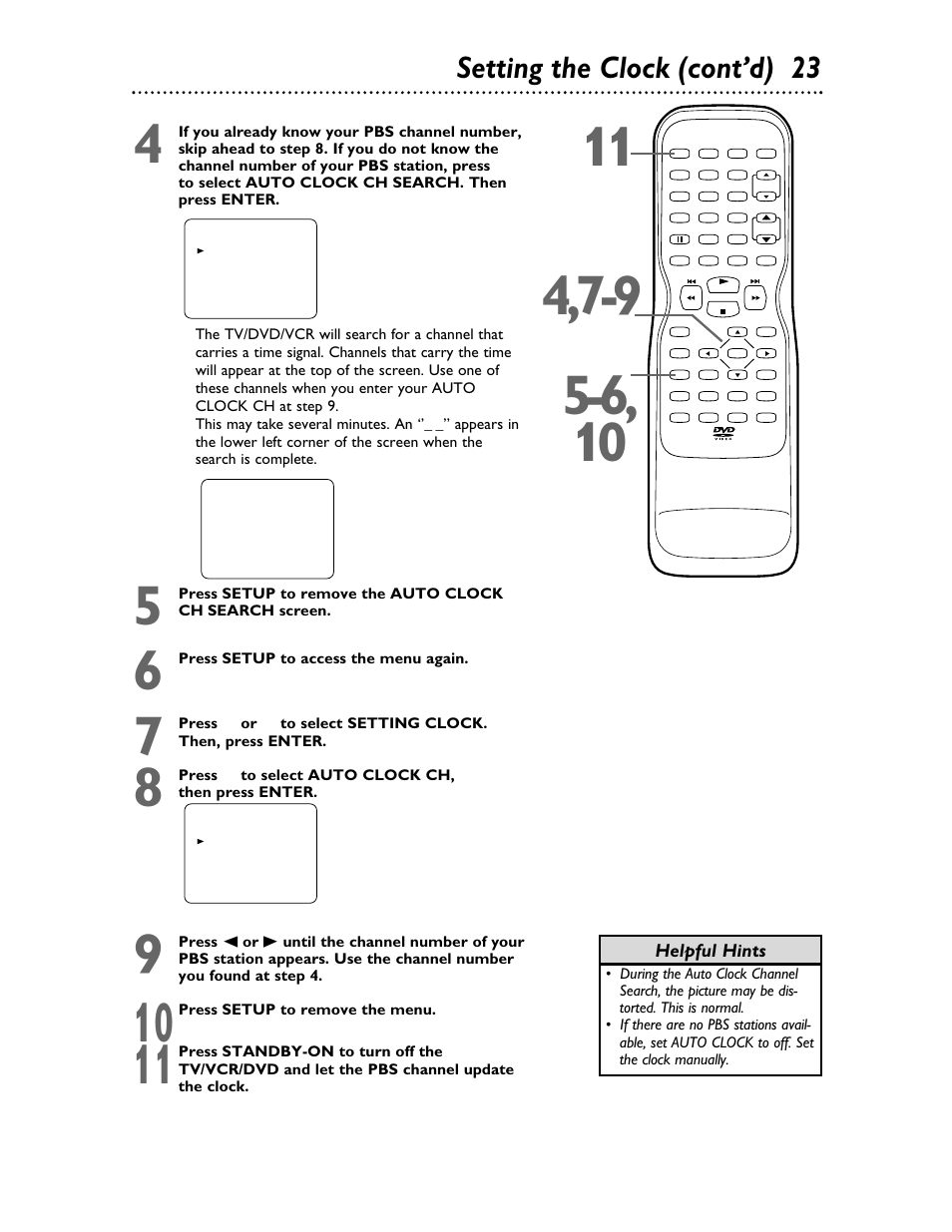 Setting the clock (cont’d) 23 | Philips 27DVCR55S User Manual | Page 23 / 80